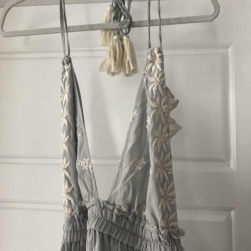 Love Shack Fancy MAXI dress, heather grey/ blue & white, XS